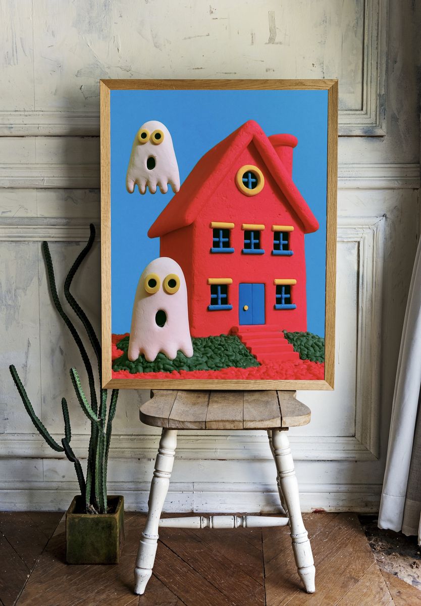 Playful Haunted House Illustration Poster. room preview