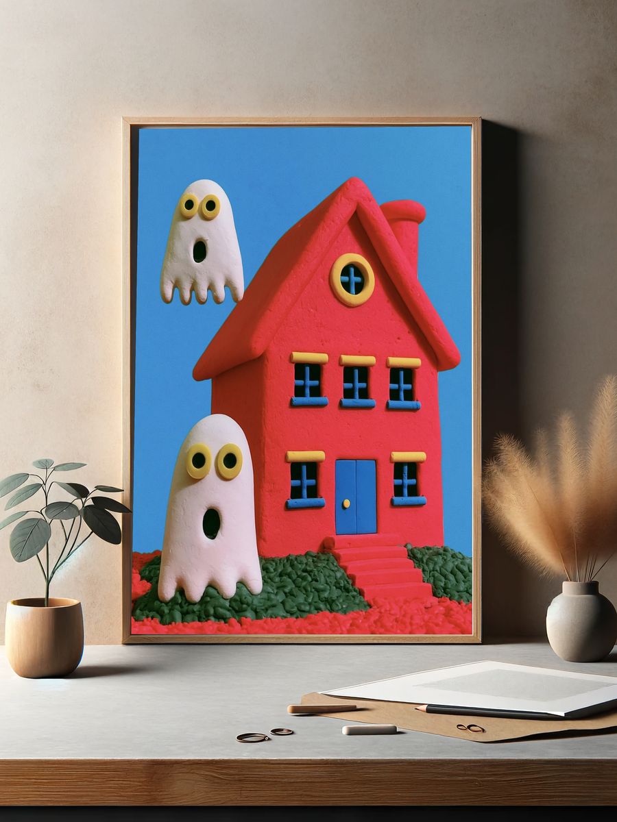 Playful Haunted House Illustration Poster. — room view 2
