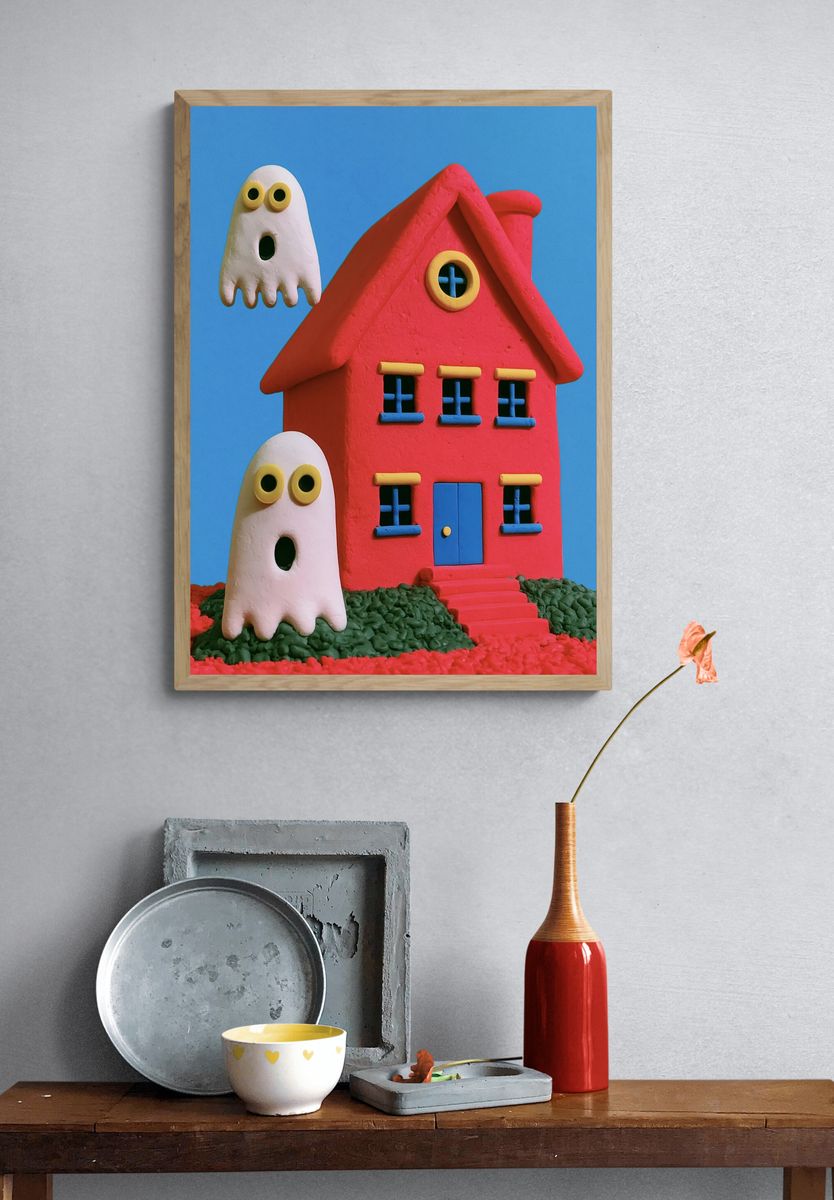 Playful Haunted House Illustration Poster. — room view 3