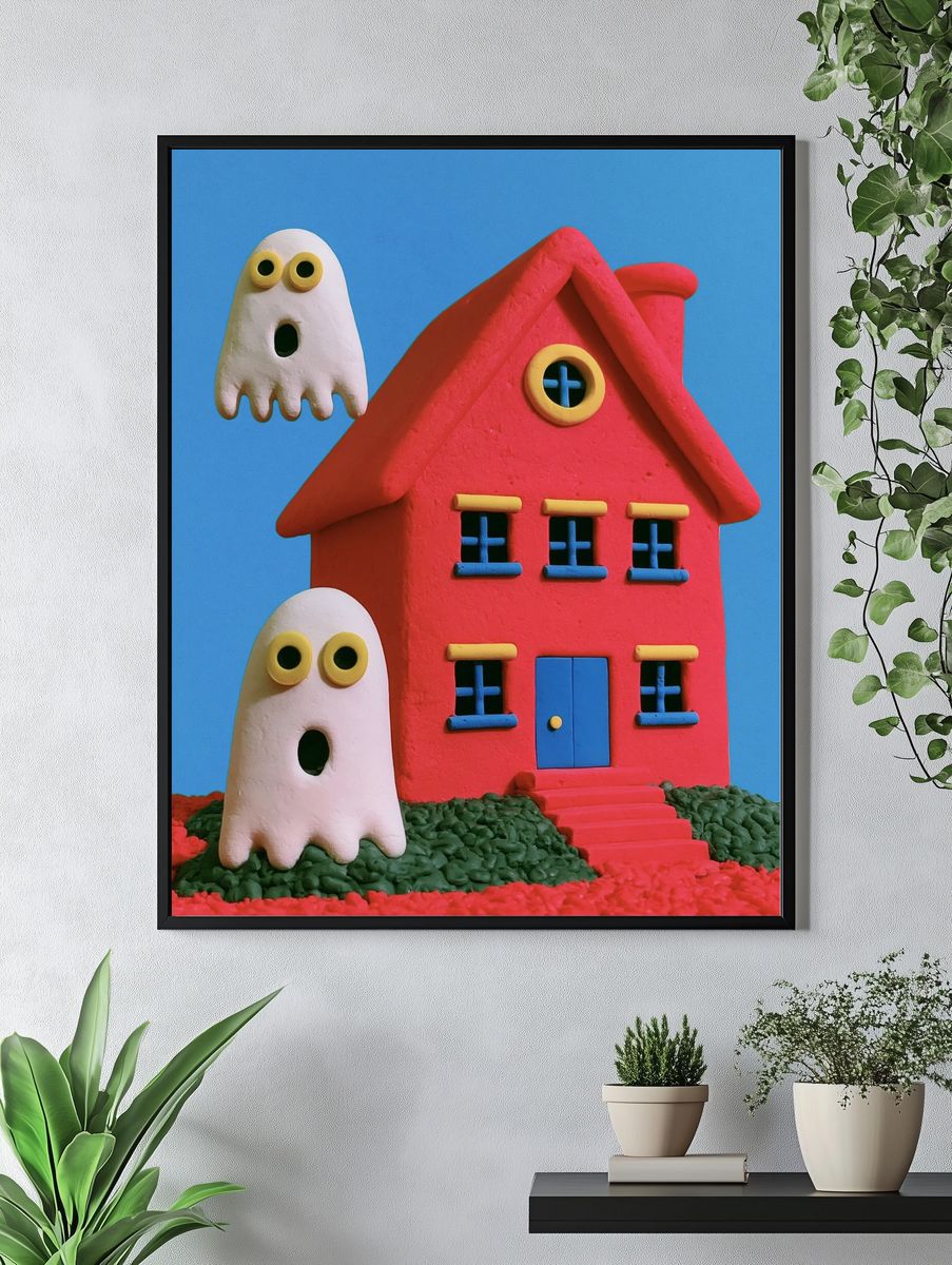 Playful Haunted House Illustration Poster. — room view 4