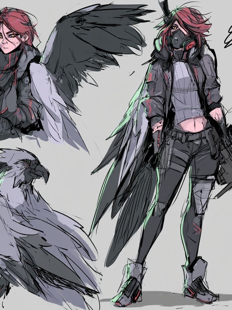 Cyberpunk Raven Girl Illustration Poster. poster detail