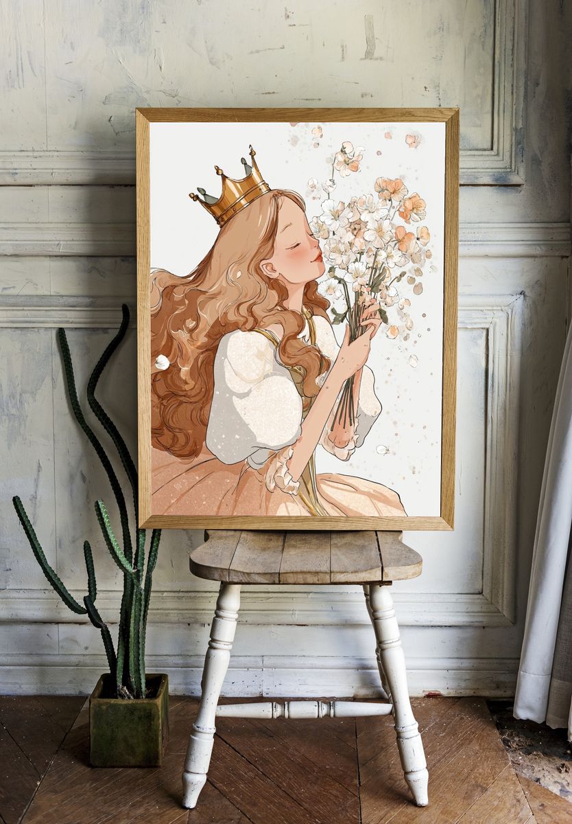 Flower Crown Princess Illustration Poster room preview
