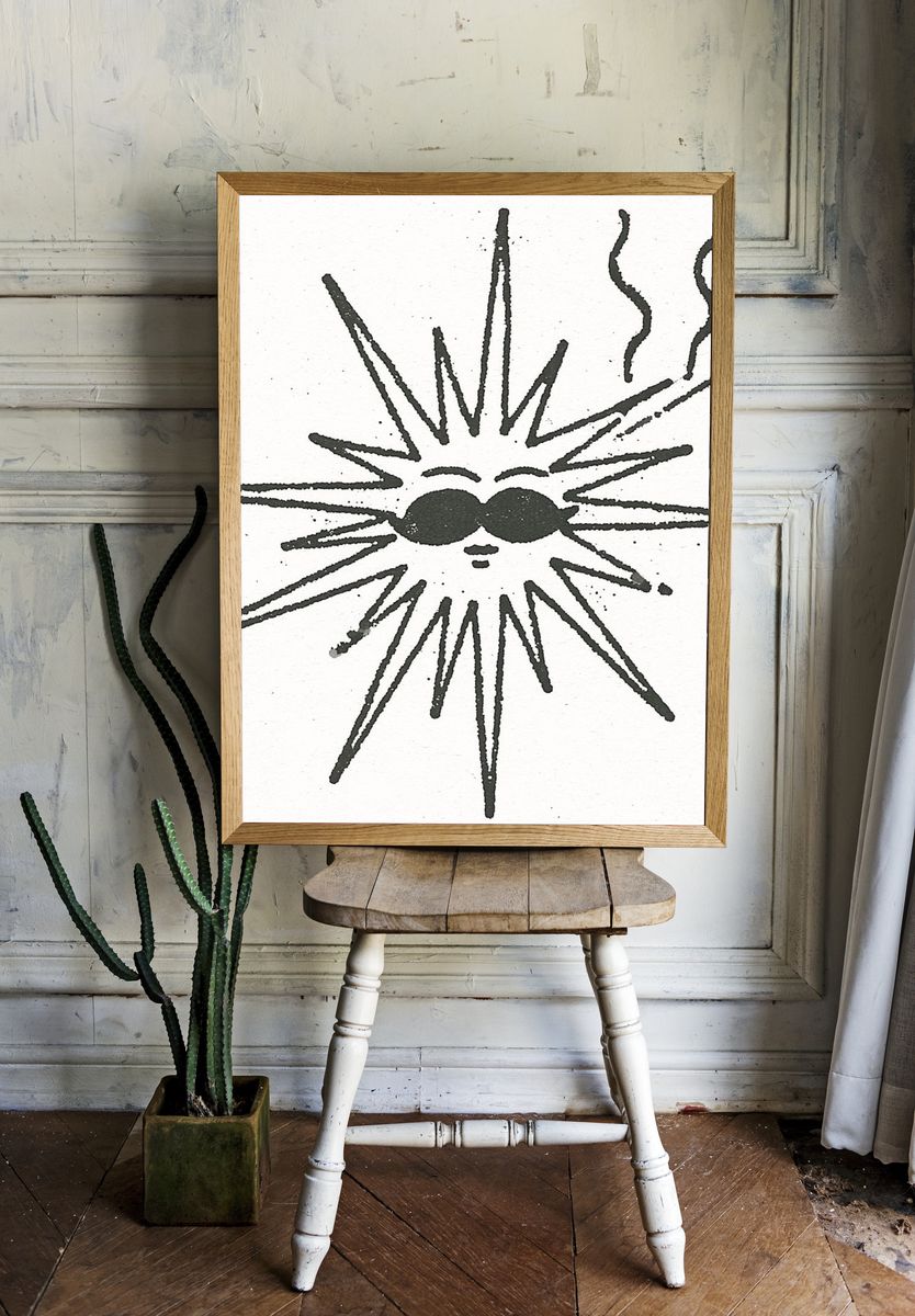 Sunburst Face Minimalist Print. — room view 1