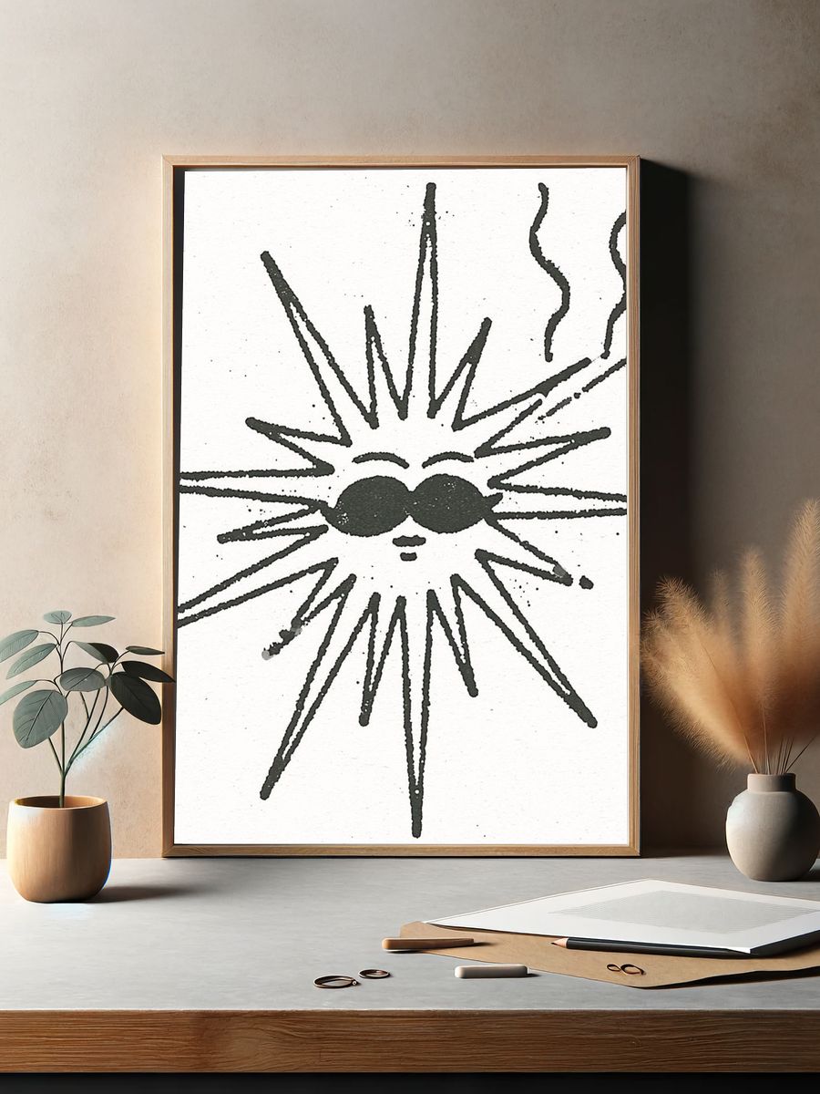 Sunburst Face Minimalist Print. — room view 2