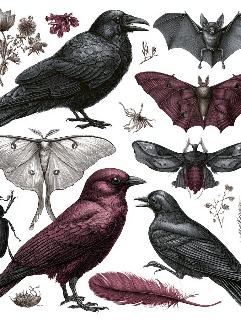 Ravens and Moths Illustration Poster. poster detail