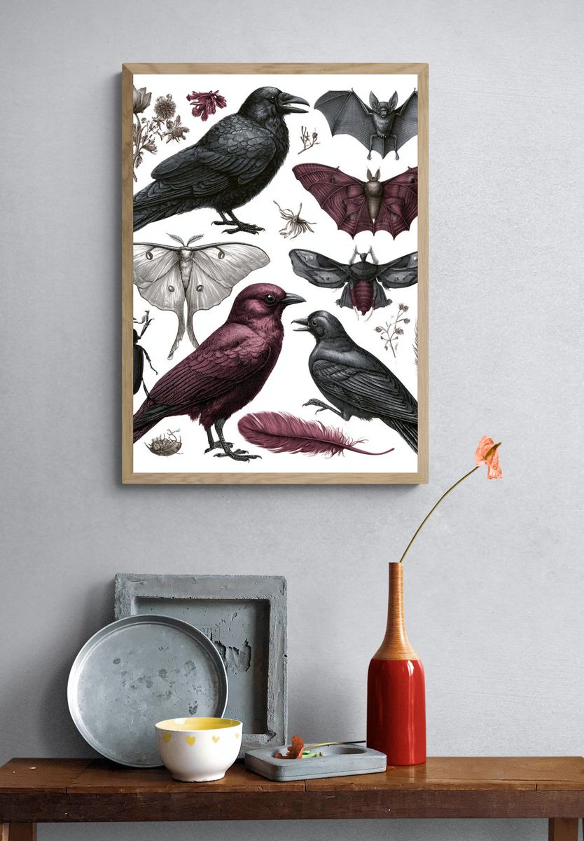 Ravens and Moths Illustration Poster. — room view 3
