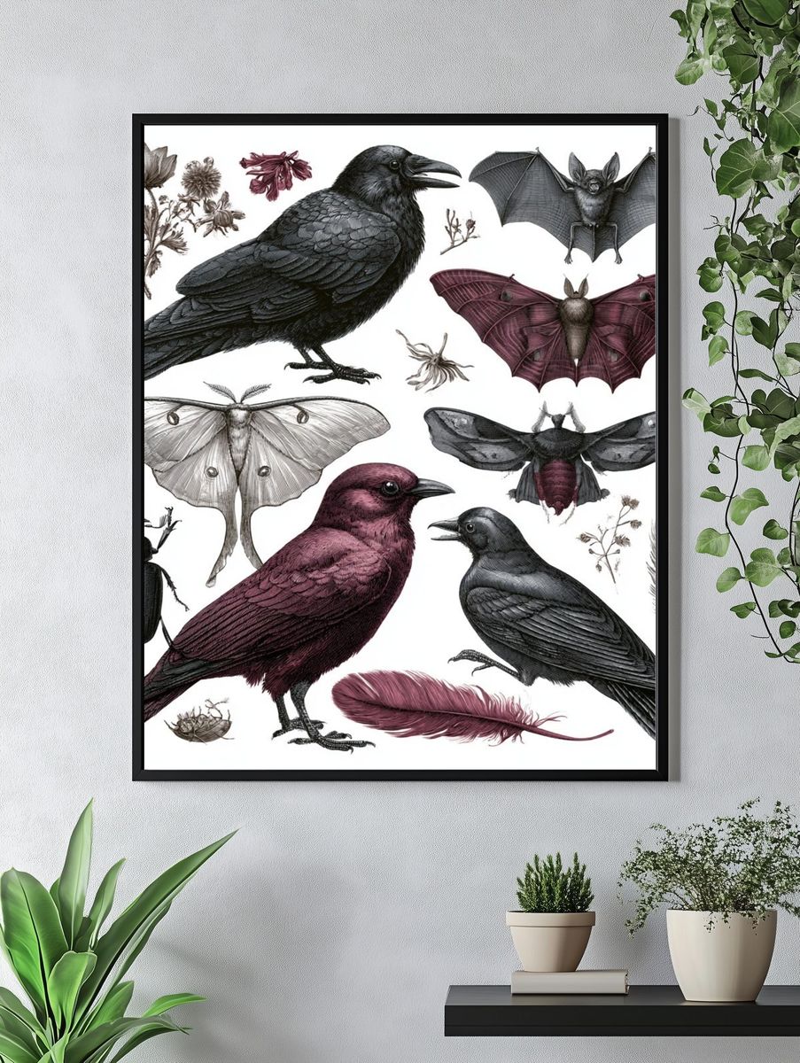 Ravens and Moths Illustration Poster. — room view 4