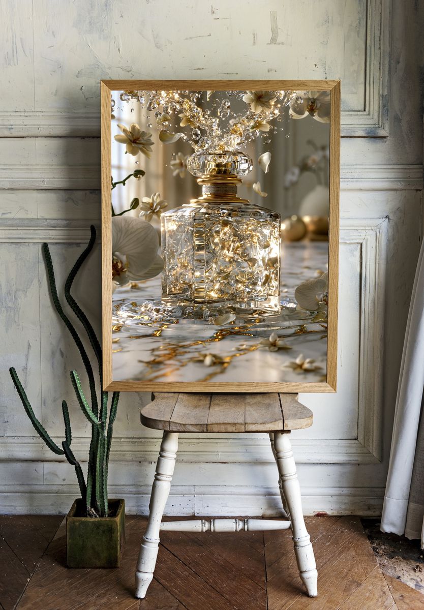 Golden Orchid Perfume Bottle Print. — room view 1