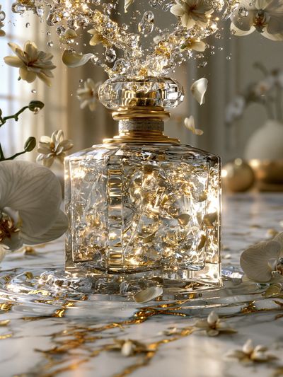 Golden Orchid Perfume Bottle Print.