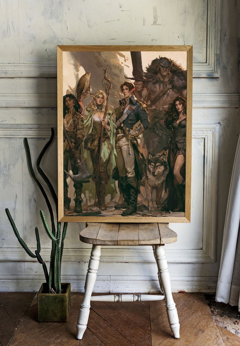 Fantasy Adventurers Illustration Poster. — room view 1