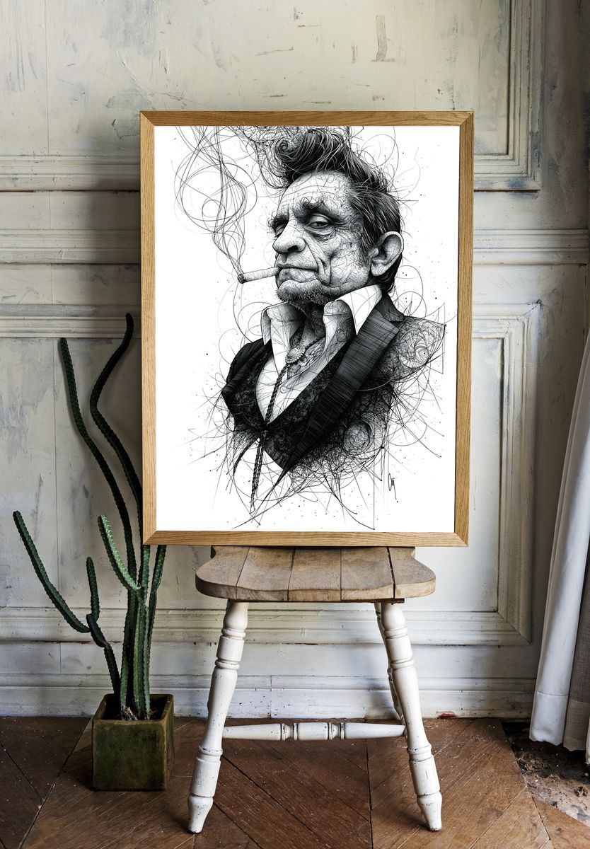 Gritty Man Portrait Typography Print. room preview