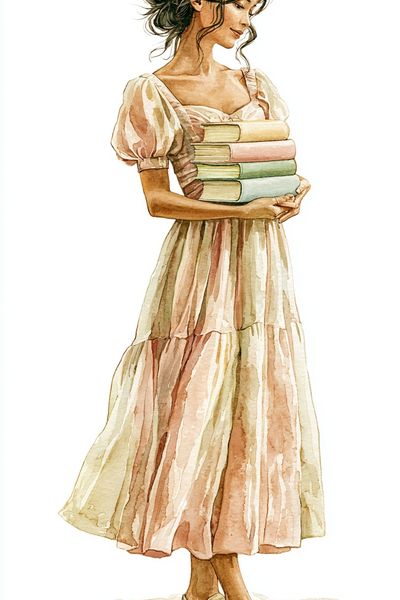 Woman with Books Watercolor Print. poster