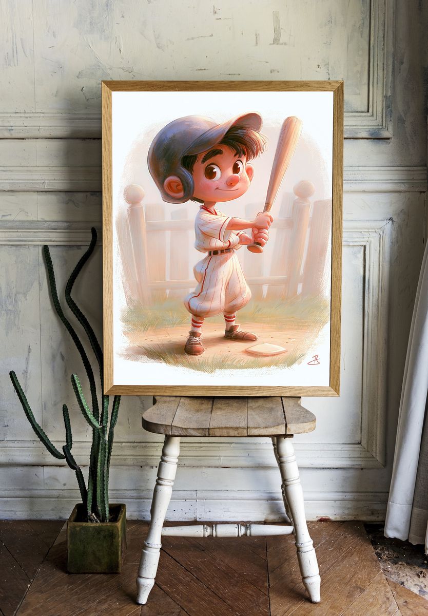 Little Baseball Player Illustration Poster. room preview