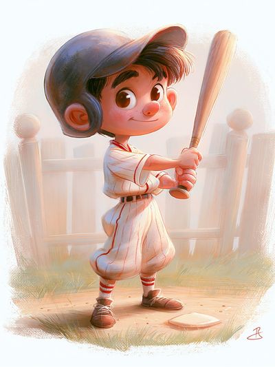 Little Baseball Player Illustration Poster.