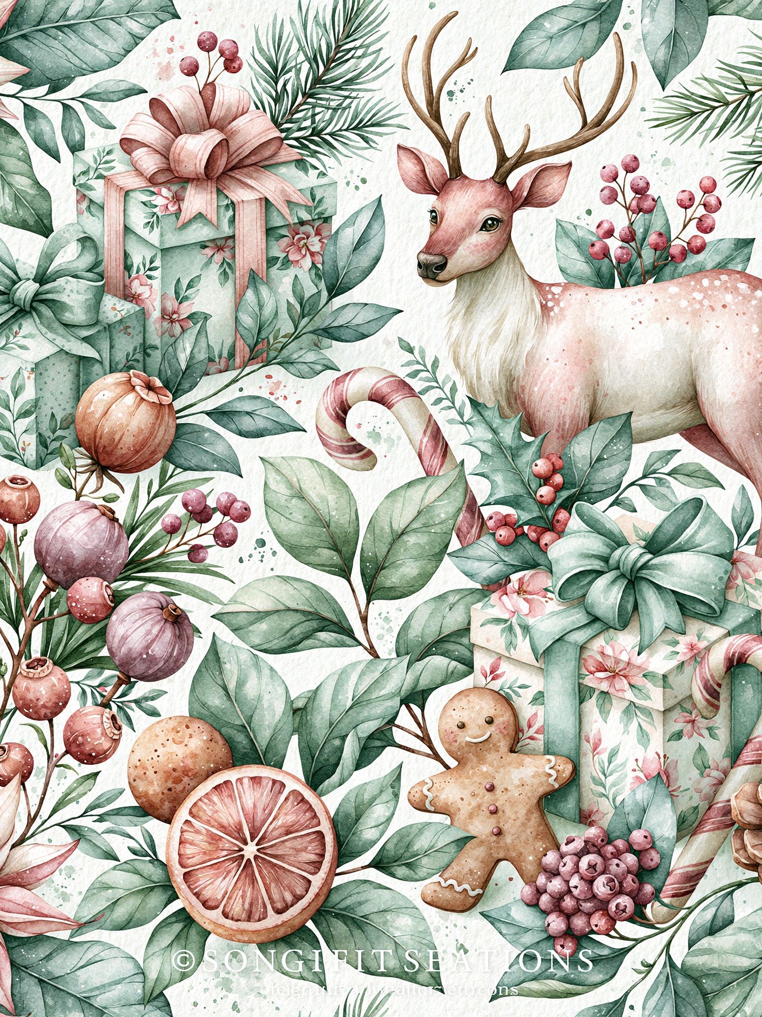 Christmas Deer Watercolor Poster. poster — illustration art