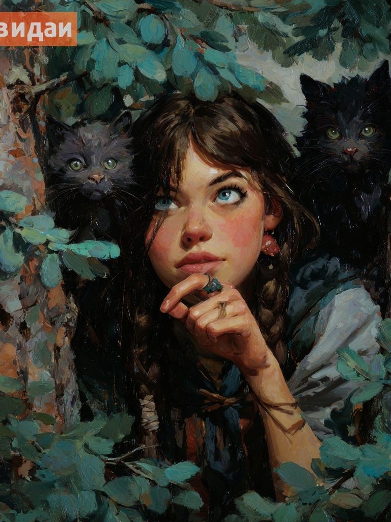 Girl with Black Cats Illustration Poster. poster — illustration art