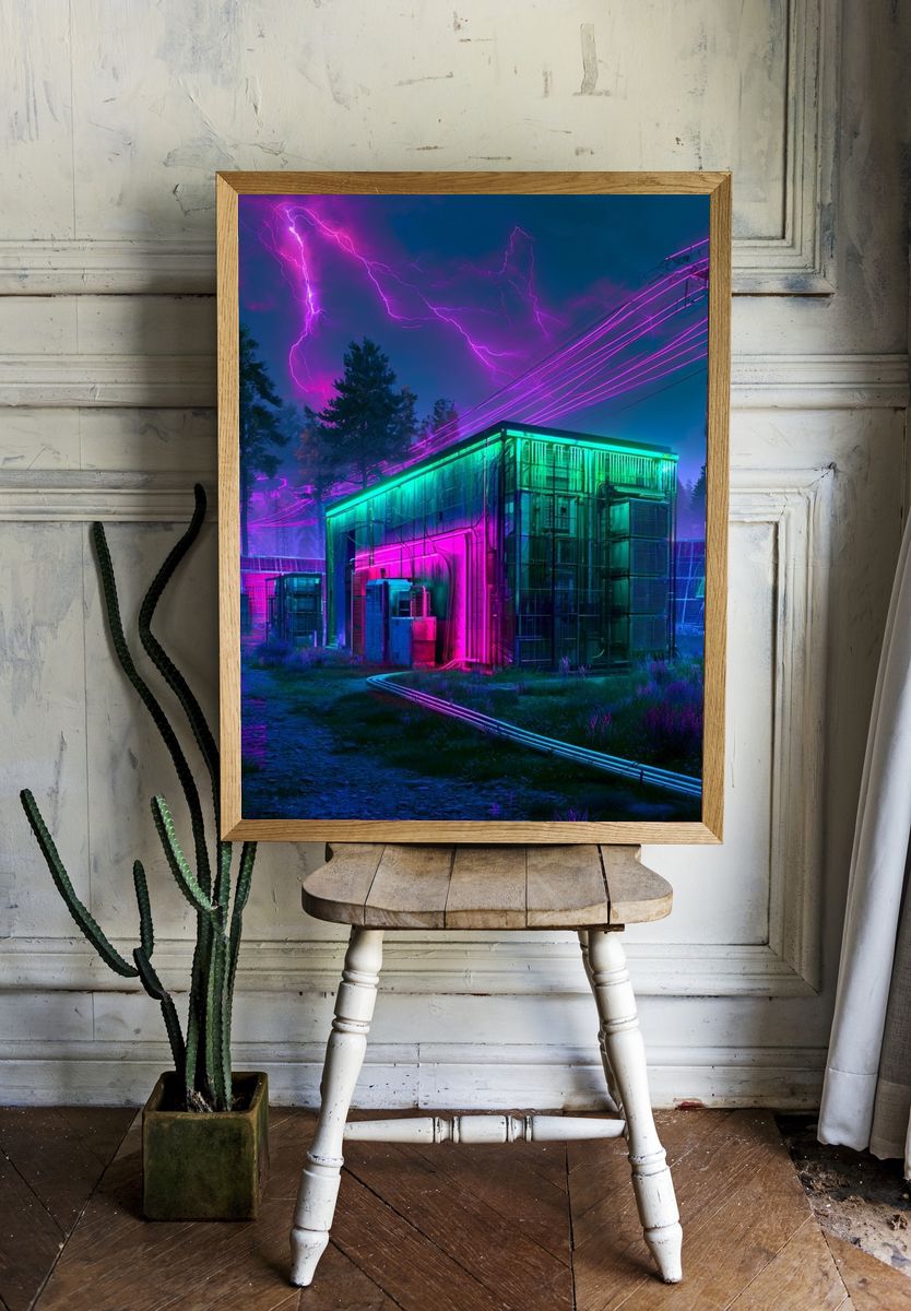 Neon Storm Power Station Poster. room preview