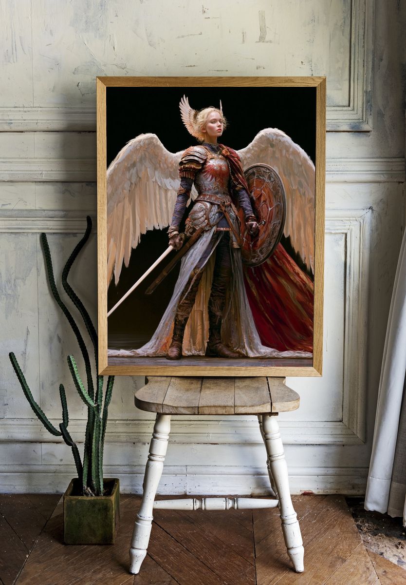 Winged Warrior Fantasy Illustration Poster. — room view 1