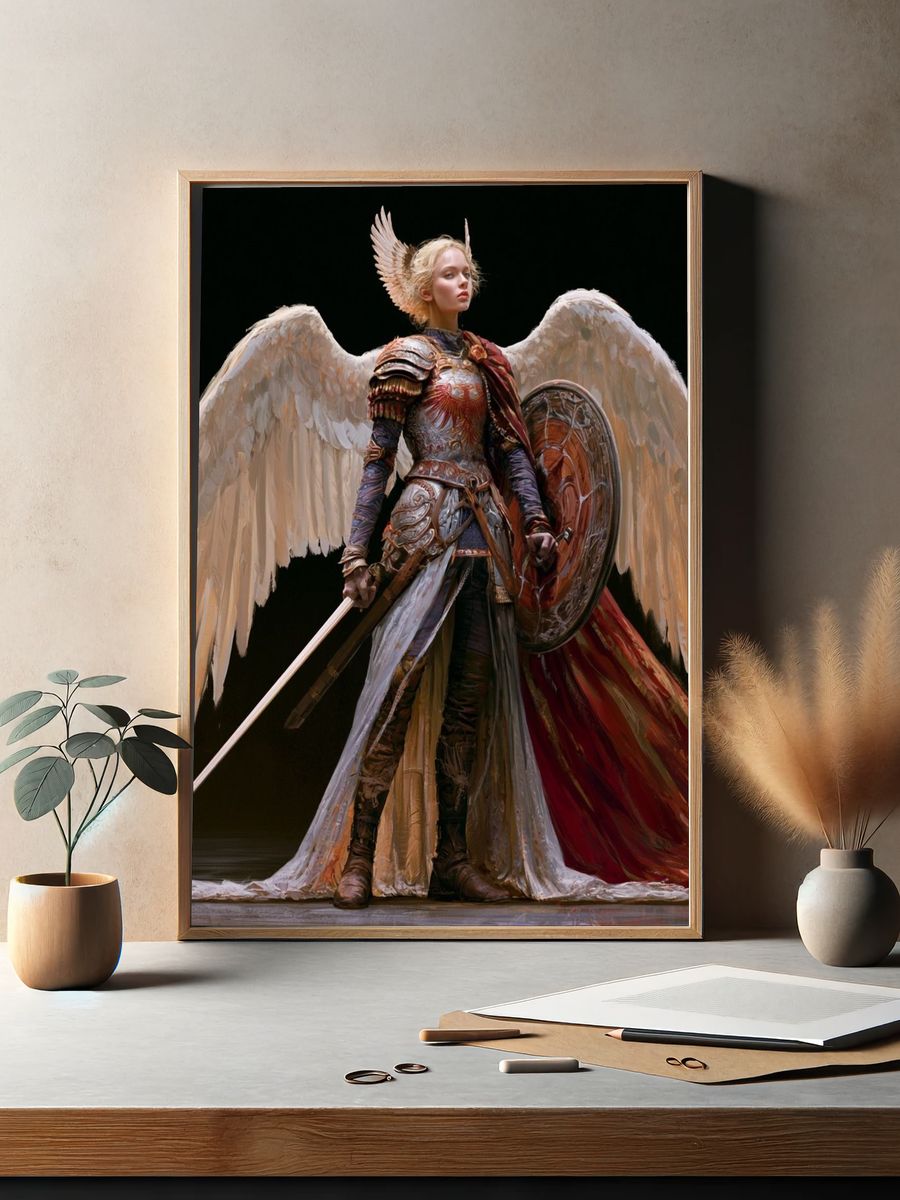 Winged Warrior Fantasy Illustration Poster. — room view 2