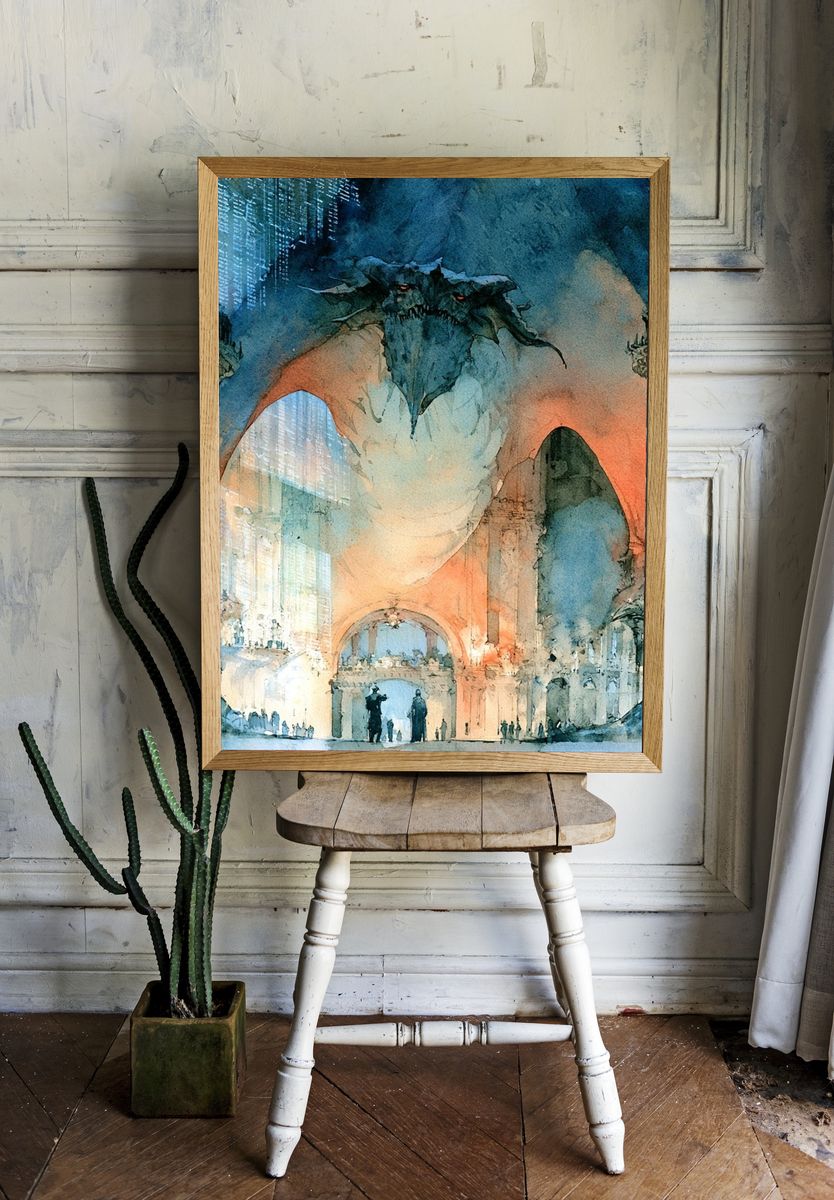 Dragon Cathedral Fantasy Poster. room preview