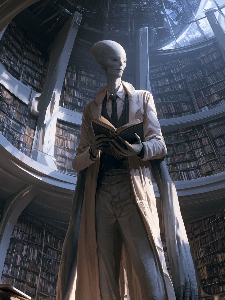Alien Librarian — Sci-Fi Illustration Print. poster detail