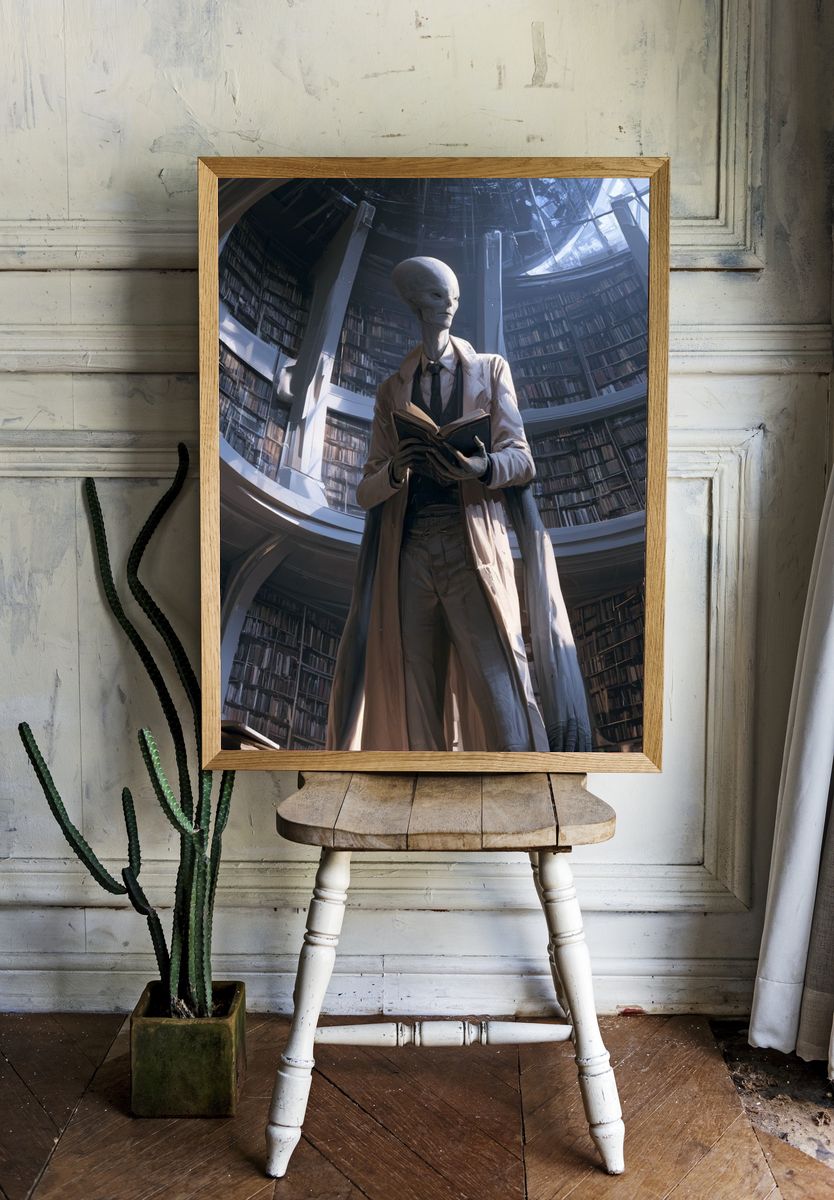 Alien Librarian — Sci-Fi Illustration Print. — room view 1