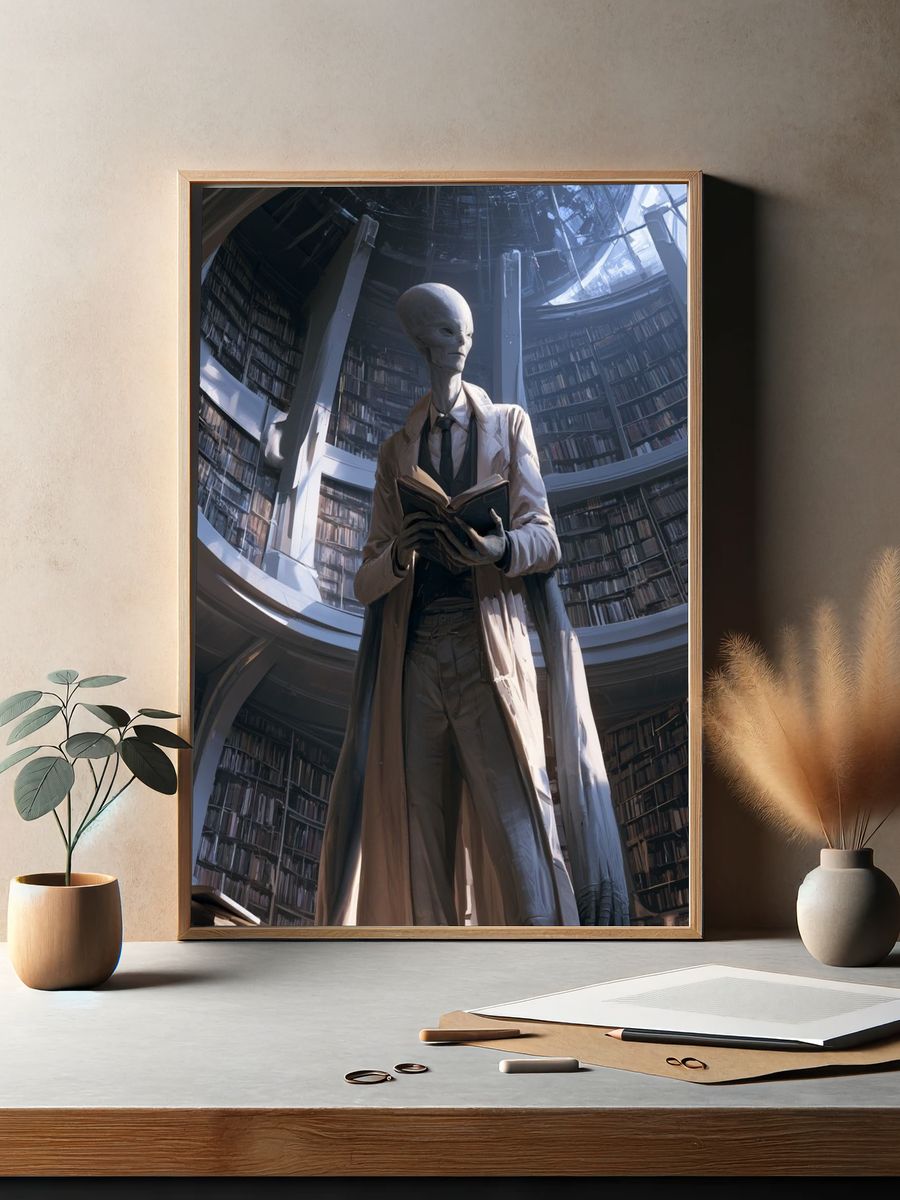 Alien Librarian — Sci-Fi Illustration Print. — room view 2