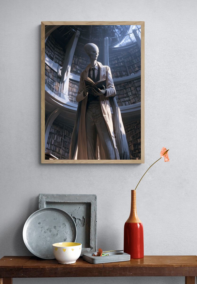 Alien Librarian — Sci-Fi Illustration Print. — room view 3