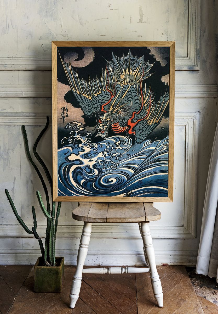 Dragon flying turbulent waves (1831) room preview