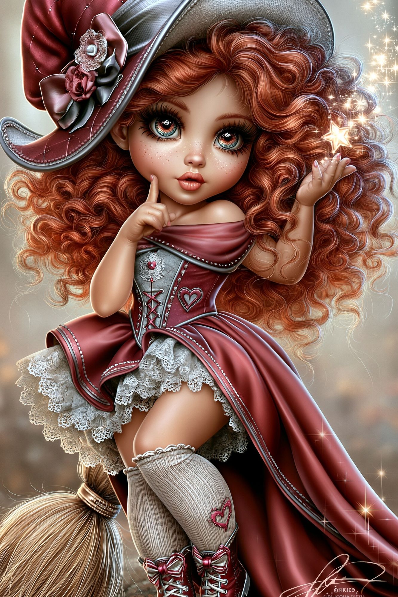 Whimsical Doll Girl Illustration Poster. poster detail