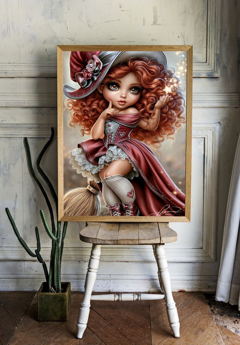 Whimsical Doll Girl Illustration Poster. — room view 1