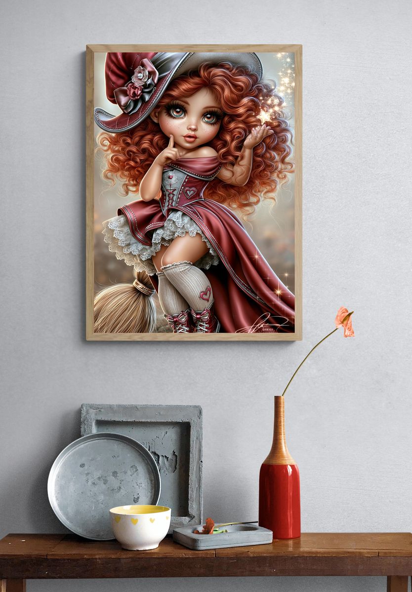 Whimsical Doll Girl Illustration Poster. — room view 3