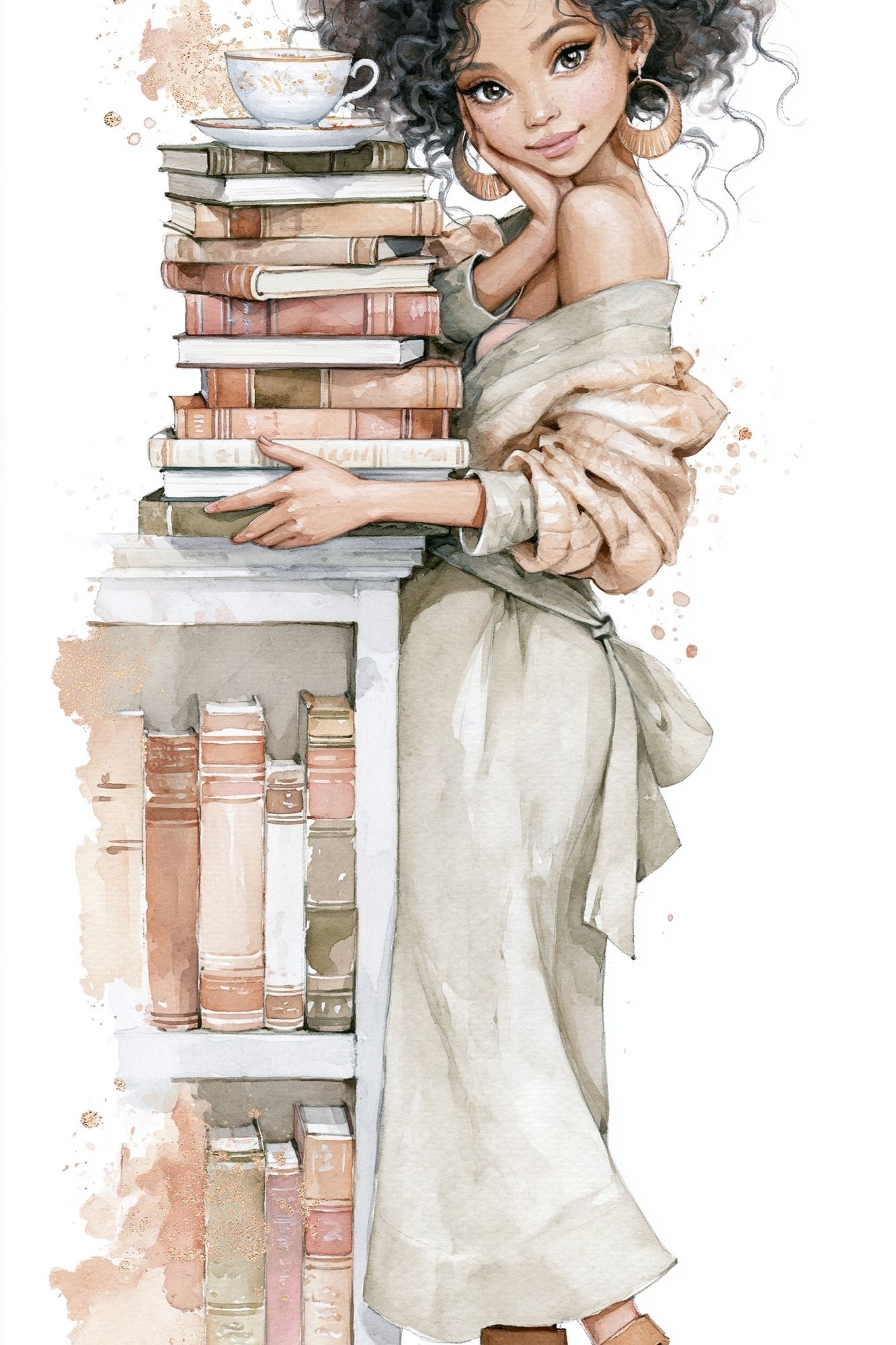 Bookish Girl Watercolor Print. poster detail