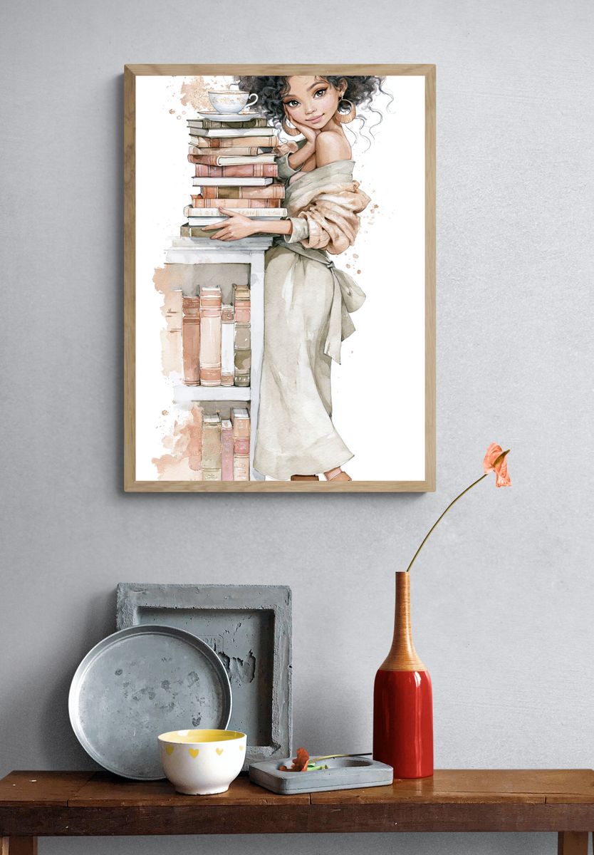 Bookish Girl Watercolor Print. — room view 3