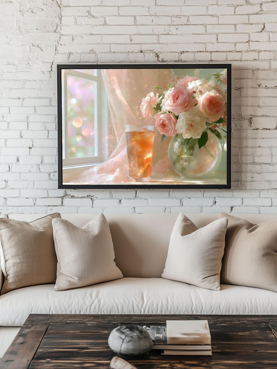 Pastel Floral Still Life Print. room preview