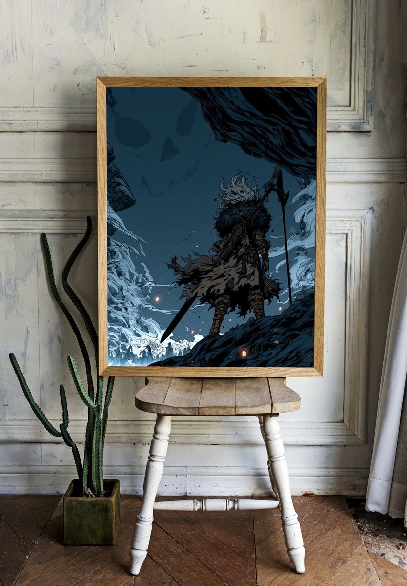 Dark Fantasy Warrior Illustration Poster. — room view 1