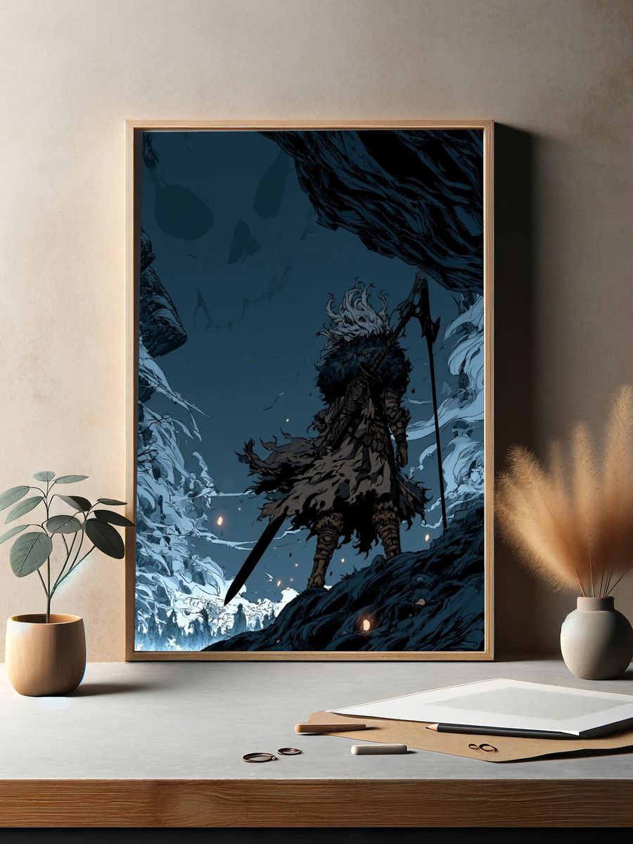 Dark Fantasy Warrior Illustration Poster. — room view 2