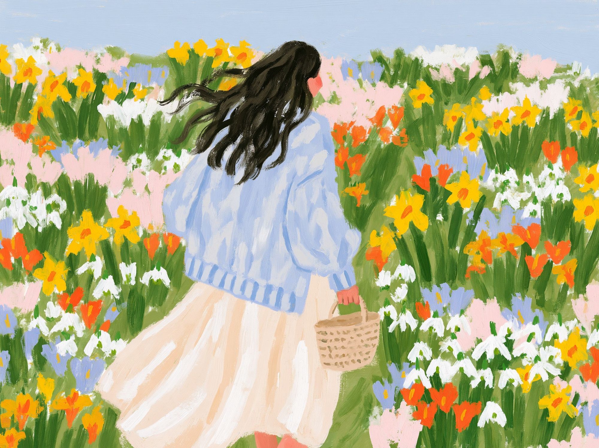 Girl in Flower Field Illustration Poster. poster — illustration art