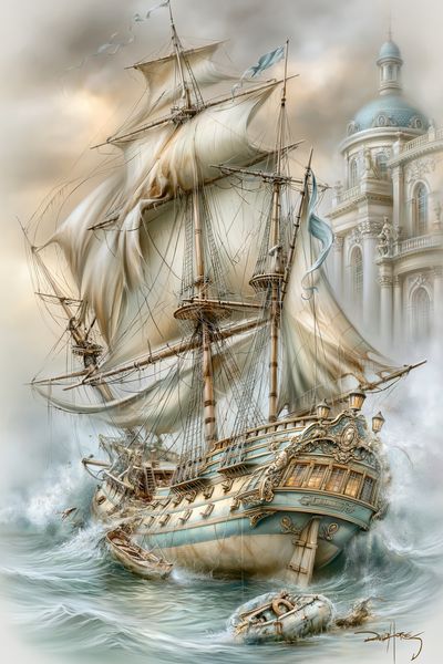 Stormy Sailing Ship Fantasy Print. poster print