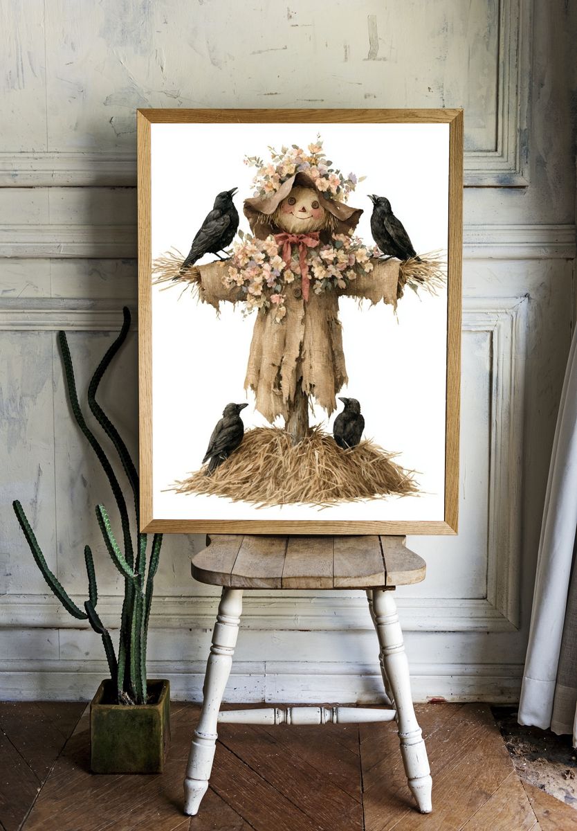 Scarecrow with Crows Illustration Poster. — room view 1