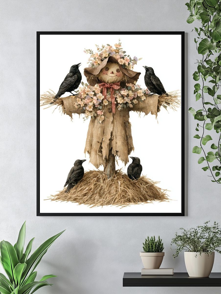 Scarecrow with Crows Illustration Poster. — room view 4