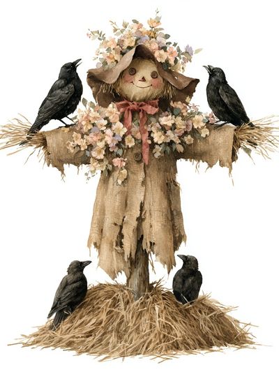 Scarecrow with Crows Illustration Poster.