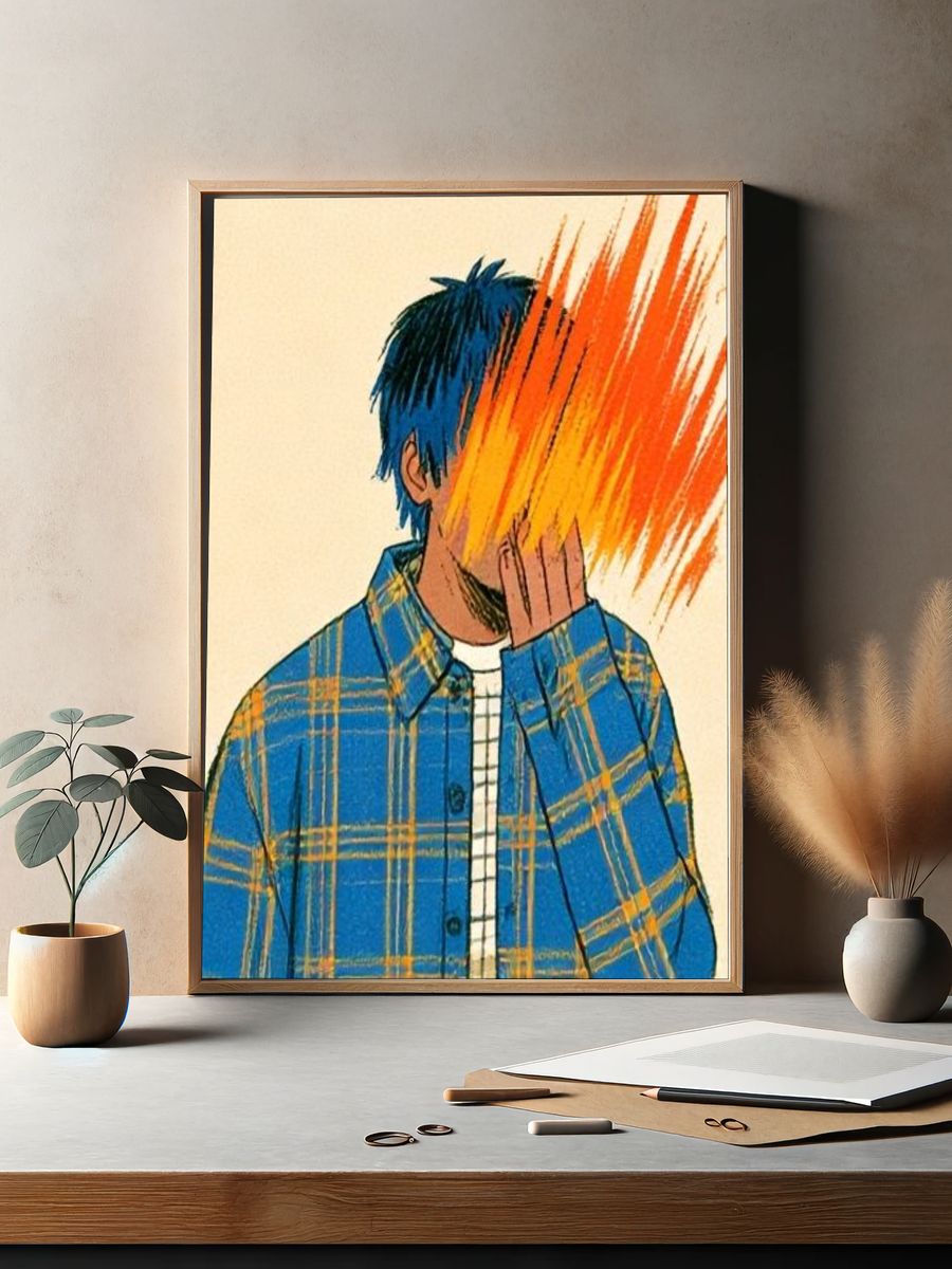 Masked Figure Illustration Poster. — room view 2