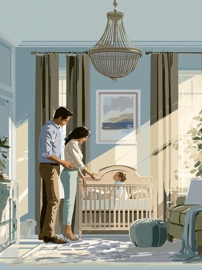 Sunlit Nursery Family Illustration Poster. poster