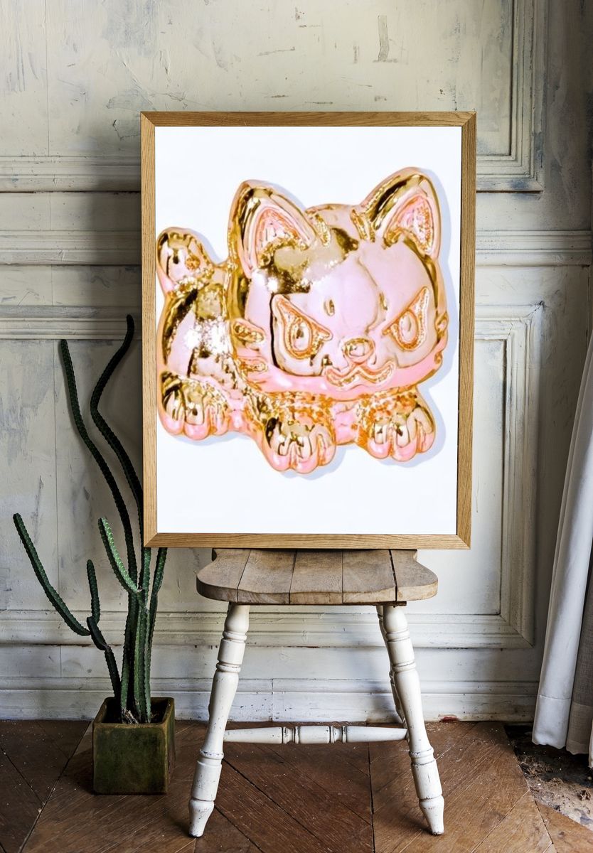 Golden Cat Figurine Illustration Poster. room preview