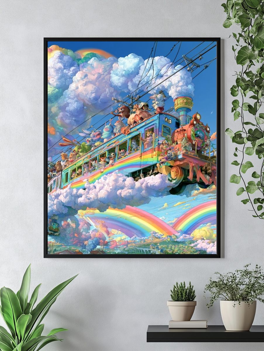 Rainbow Cloud Train Illustration Poster. — room view 4
