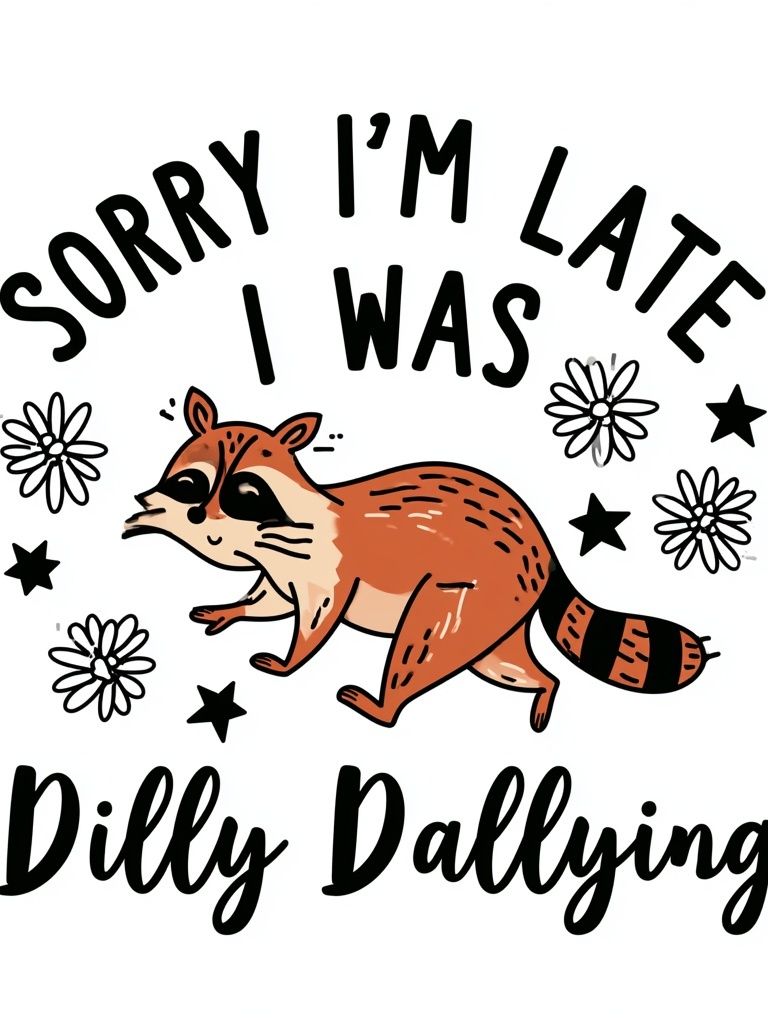 Sorry I'm Late Raccoon Typography Poster. poster — illustration art