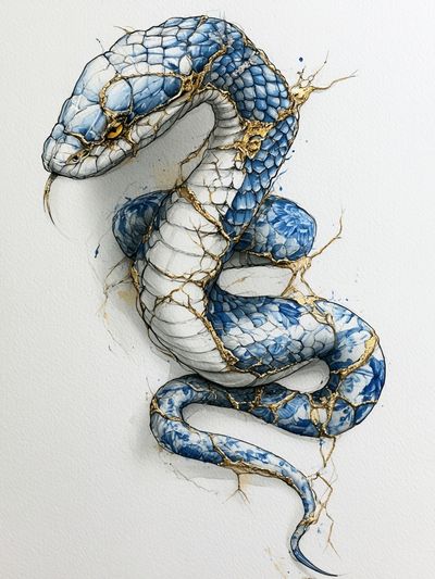 Blue Serpent Watercolor Poster. poster