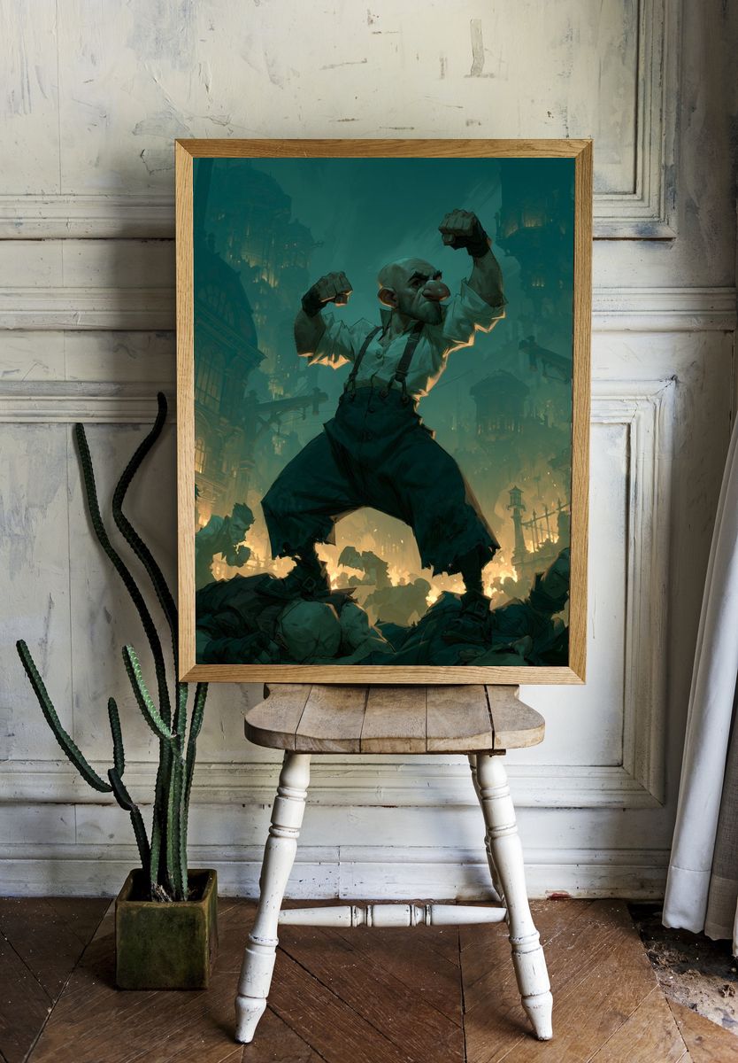Giant Ogre Cityscape Illustration Poster. room preview
