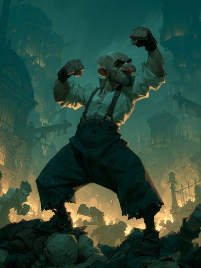 Giant Ogre Cityscape Illustration Poster. poster